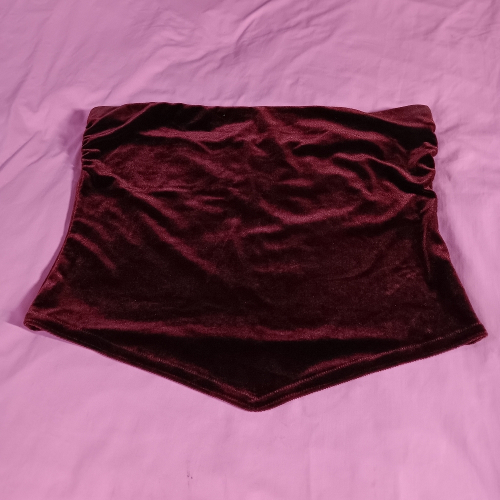 Velvet Deep Wine Red Crop Tube Top (M)